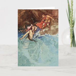 Carte Mermaid Princesse & Prince Vintage Fairy Tale