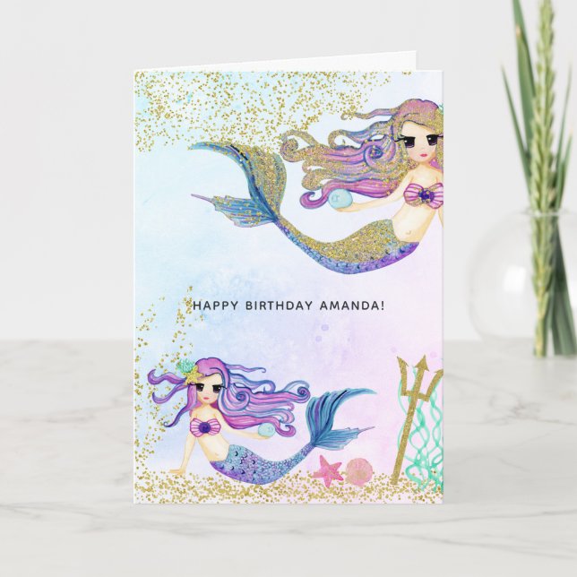 Carte Mermaid thème anniversaire Salutation (Devant)