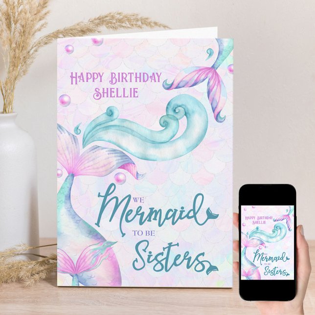 Carte Mermaid to Be Sisters Soeur personnalisée Annivers (Créateur téléchargé)