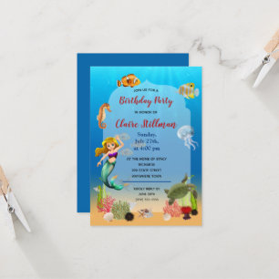 Carte Mermaid Under Sea Adventure Anniversaire Invitatio