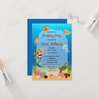 Carte Mermaid Under Sea Adventure Anniversaire Invitatio