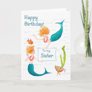 Carte Mermaids Birthday Card for a Sister