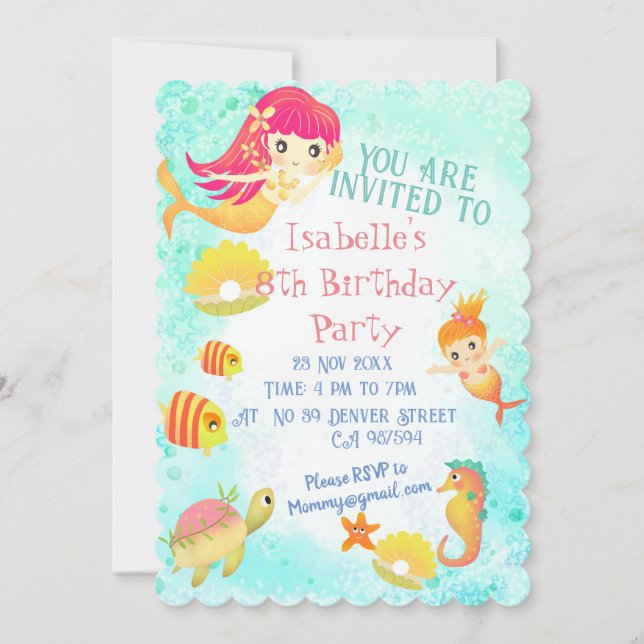 Carte Mermaids Blue Invitation (Devant)