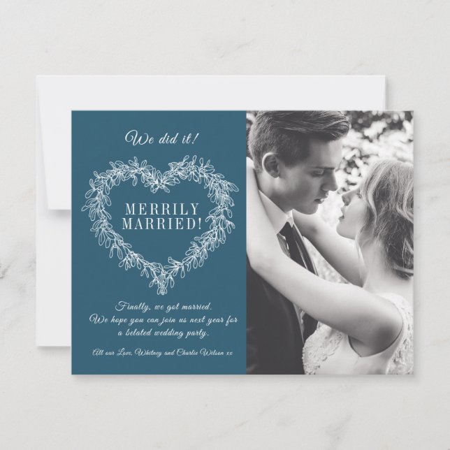 Carte Merrily marié bleu mistletoe coeur Noël (Devant)