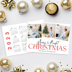 Carte Merry&Bright Calligraphie moderne 2023 Calendrier