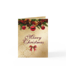 Merry Christmas Bows & Garland Red & Gold Elegant 