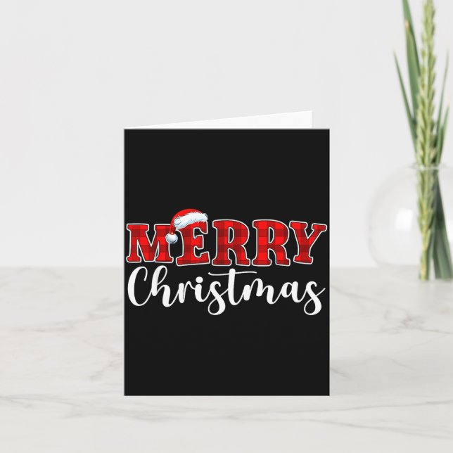 Carte Merry Christmas Buffalo Plaid Red Santa Hat Xmas P (Devant)