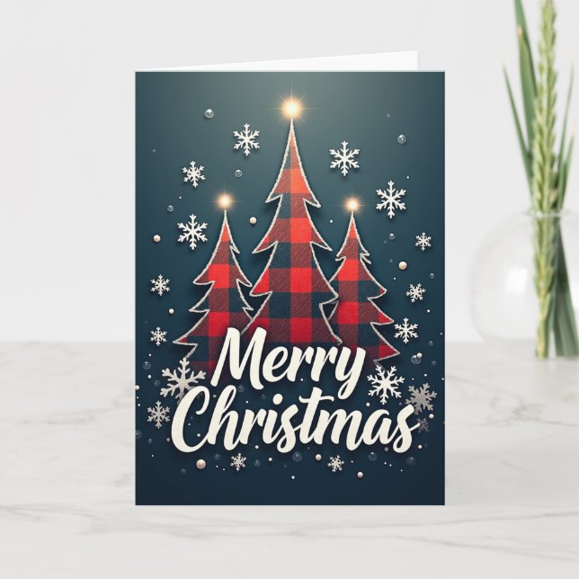 Carte Merry Christmas Buffalo Plaid Trees Cozy Holiday (Devant)