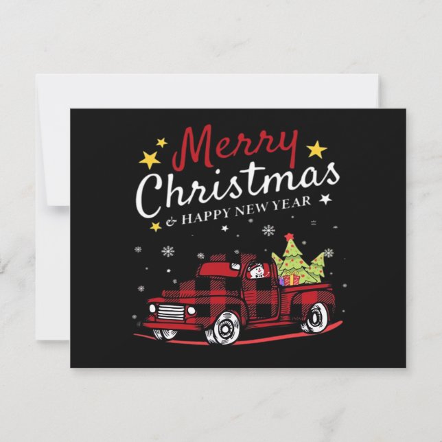 Carte Merry Christmas Buffalo Truck Snowman Tree Red Pla (Devant)