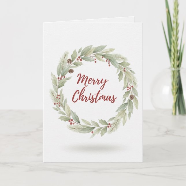 Carte Merry Christmas Card Watercolour Greenery Wreath (Devant)