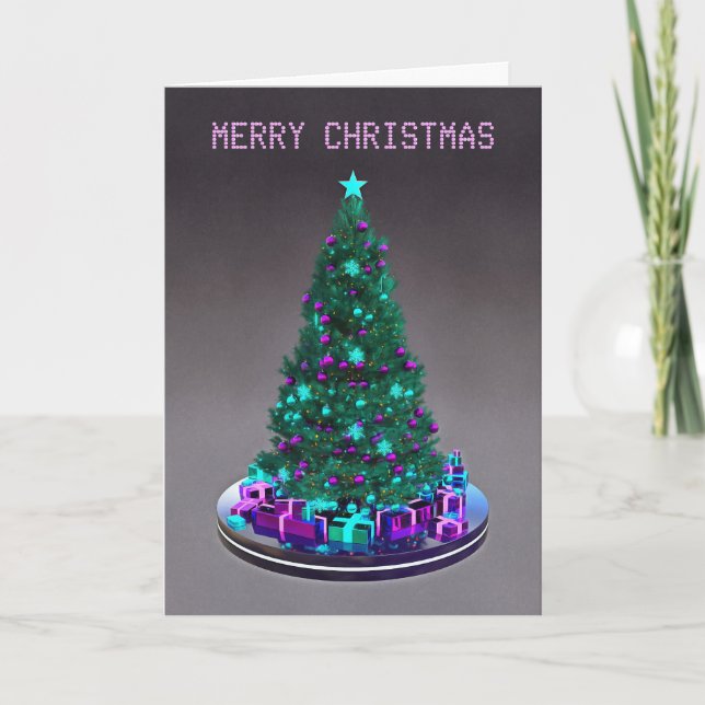 Carte Merry Christmas. Decorated tree with gifts (Devant)
