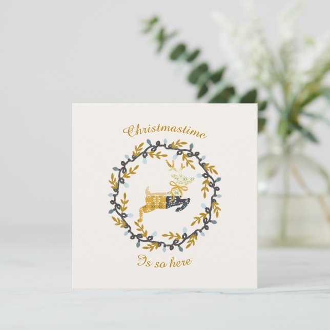 Carte Merry Christmas Deer Yellow Cream Flat Card        (Debout devant)