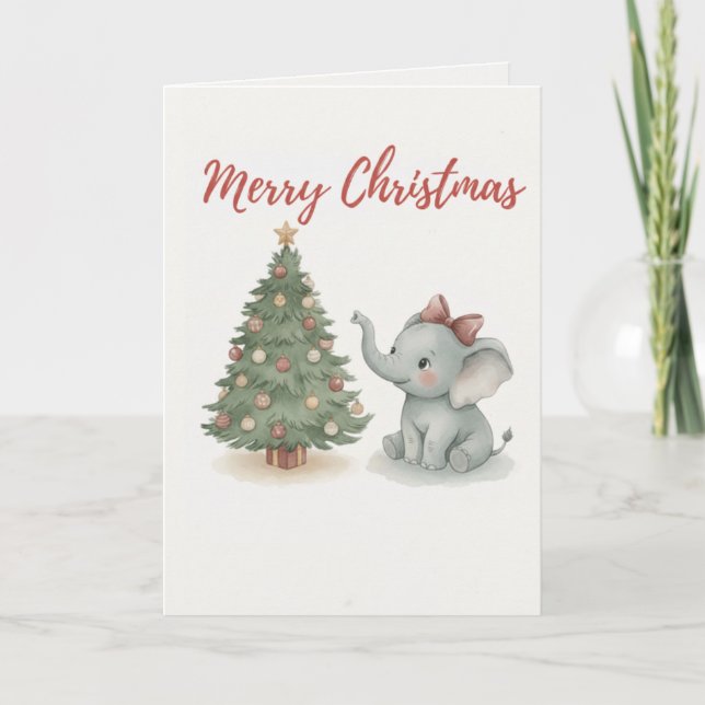 Carte Merry Christmas Elephant Card Cute Baby Elephant (Devant)