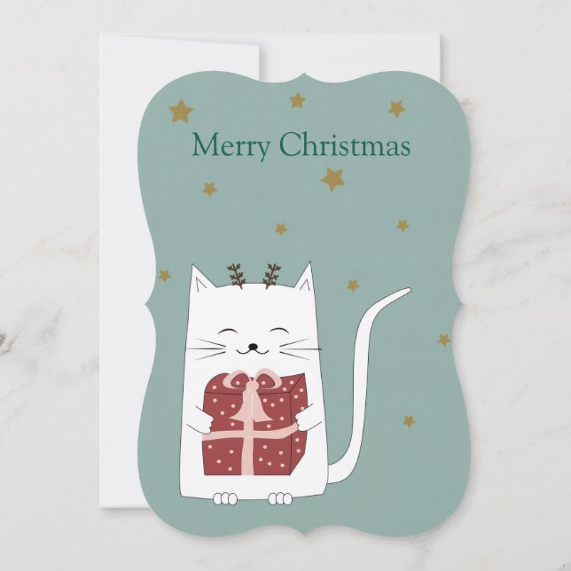 Carte Merry Christmas Flat Greeting Card Cat (Dos)