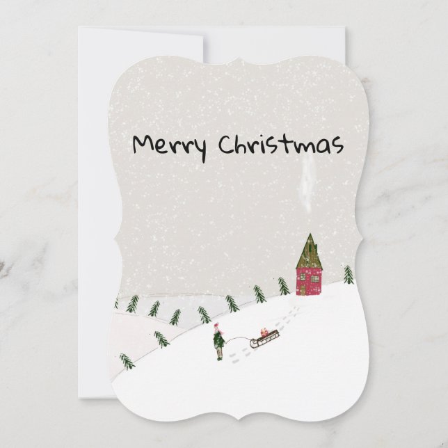 Carte Merry Christmas Flat Greeting Card Snow (Dos)
