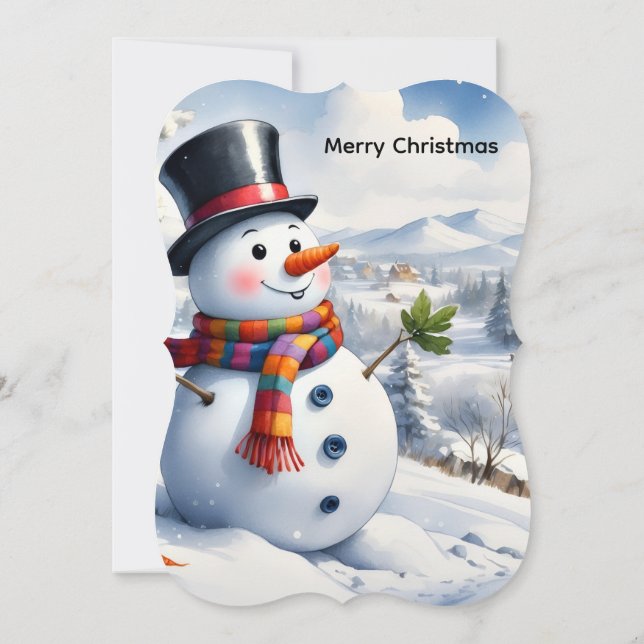 Carte Merry Christmas Flat Greeting Card Snowman (Dos)