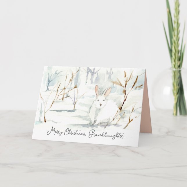 Carte Merry Christmas Granddaughter White Rabbit Snow (Devant)