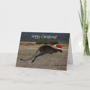 Carte Merry Christmas Kangaroo Red Santa Hat
