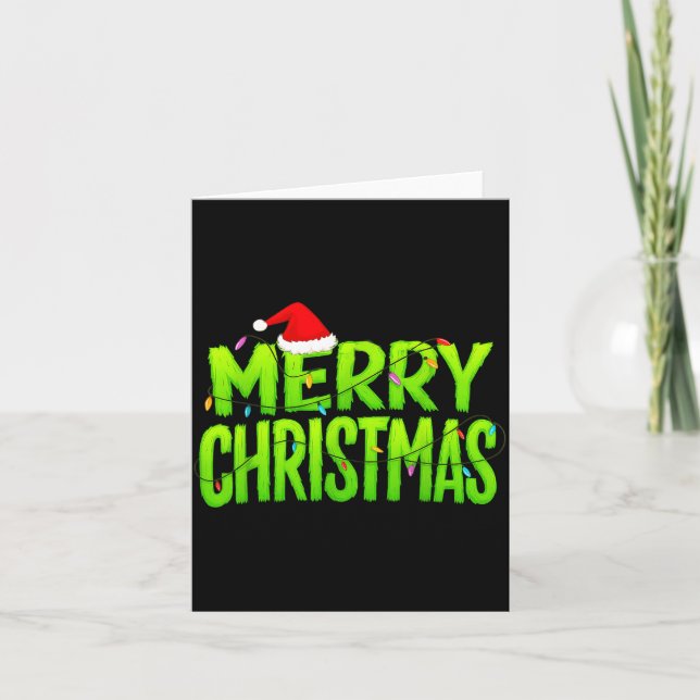 Carte Merry Christmas Lights Santa Hat Pajamas Xmas Humo (Devant)