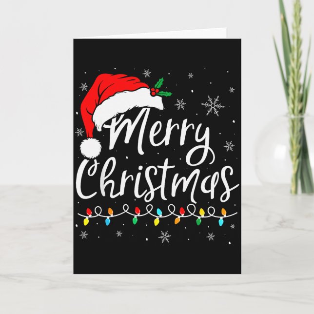 Carte Merry Christmas Lights Santa Hat Xmas  (Devant)