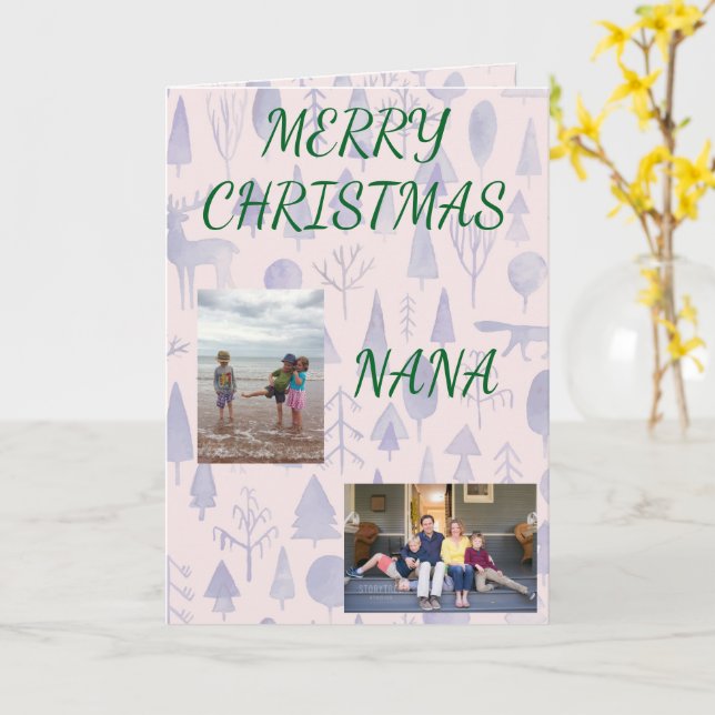 Carte Merry Christmas Nana with Two Photos (Fleur jaune)