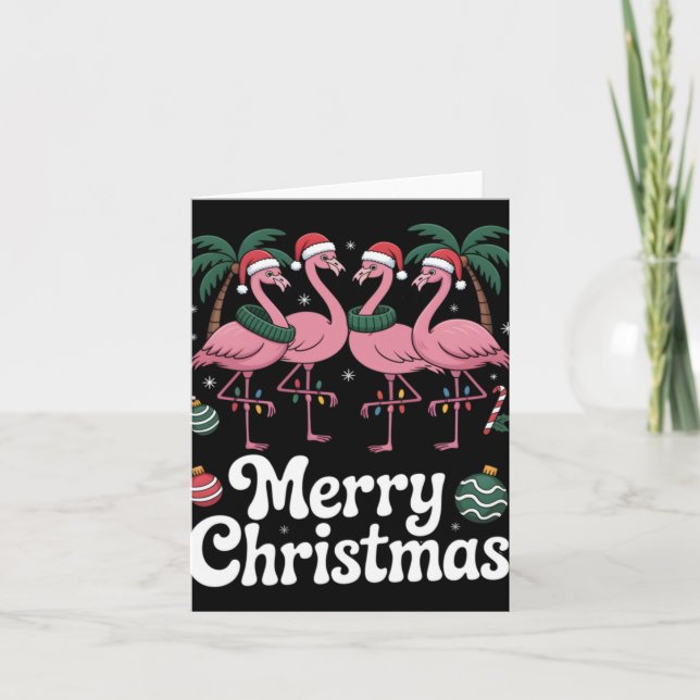 Carte Merry Christmas Nk Flamingo Santa Hat Xmas Light T (Devant)