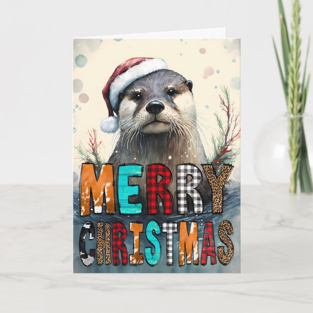 Carte Merry Christmas Otter (Devant)