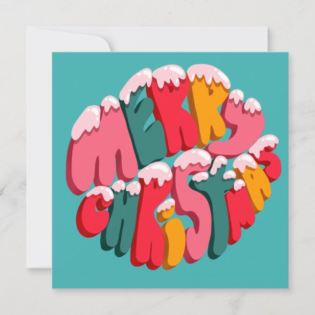 Carte Merry Christmas Retro Bubble Letters Snow Cute  (Devant)