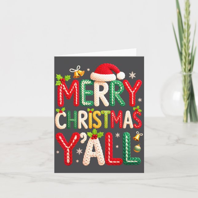 Carte Merry Christmas Y'all Santa Crochet Knitting Quilt (Devant)