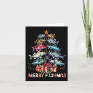 Carte Merry Fishmas Funky Christmas Tree Lights Pêche