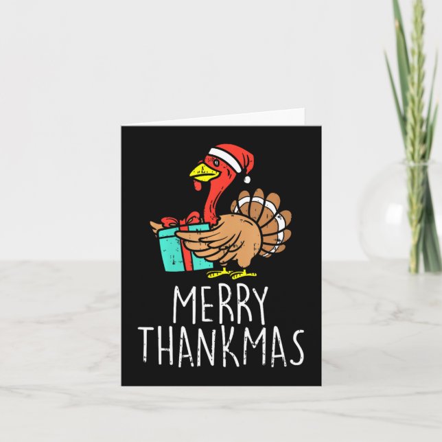 Carte Merry Thankmas Santa Turkey Day Thanksgiving (Devant)