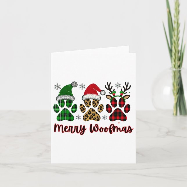 Carte Merry Woofmas Chien Plaid Animal Empreinte de patt (Devant)