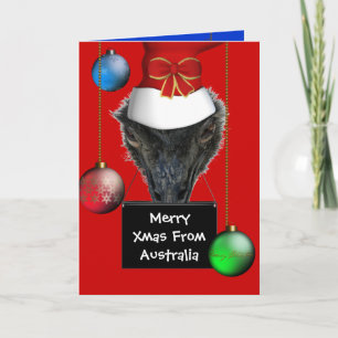 Carte Merry Xmas De Australie Emu Casquette