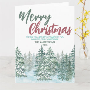 Carte Merry xmas Forêt de neige Moderne rouge vert salut