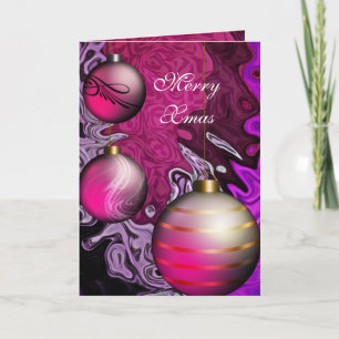 Carte Merry Xmas Plum Pink Balls