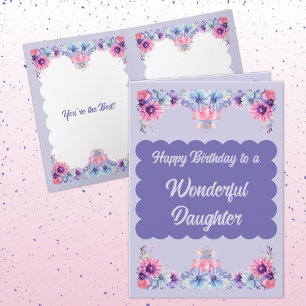 Carte Merveilleuse fille fleurs pourpre anniversaire