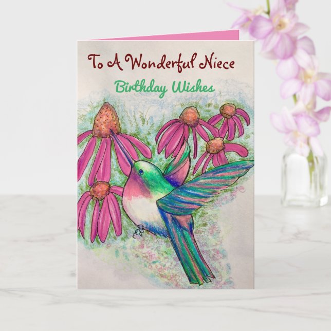 Carte Merveilleuse nièce Anniversaire Hummingbird Conefl (Orchidée)