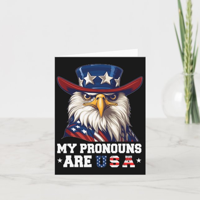 Carte Mes Pronounes Sont Usa Funny Eagle 4 Juillet Améri (Devant)