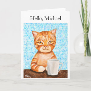 Carte Message d'accueil personnalisé drôle chat orange t