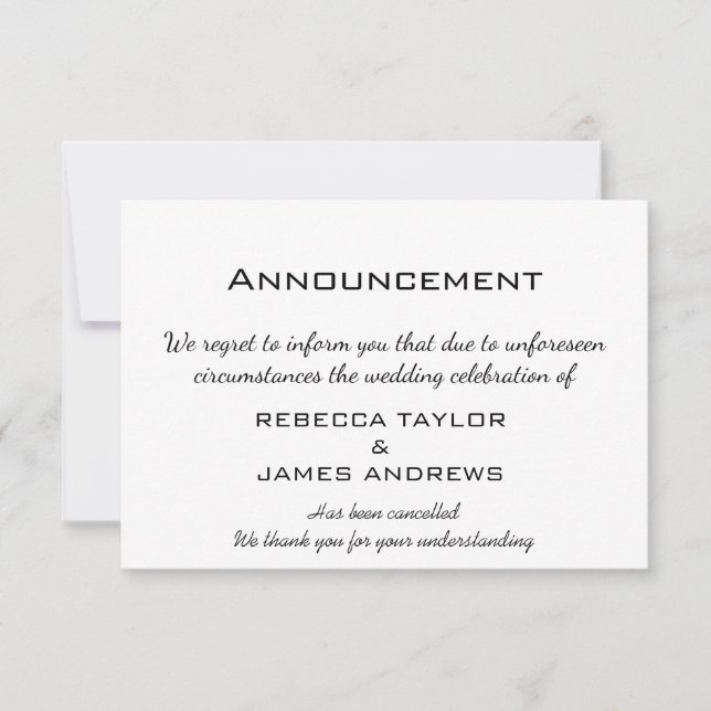 Carte Message d'annulation de mariage (Devant)