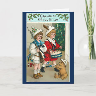 Carte Message personnalisé de Noël des années 1940 vinta