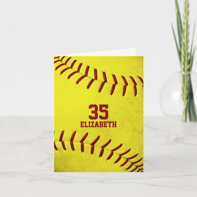 Carte message personnalisé simple salutation softball (Devant)