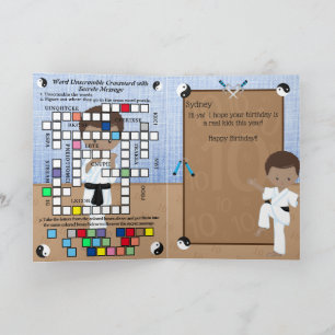Carte Message secret de karaté pour les garçons marrons 