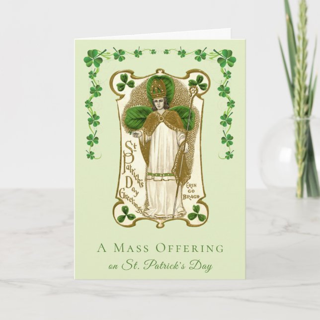 Carte Messe catholique offrant des Shamrocks de la Saint (Devant)