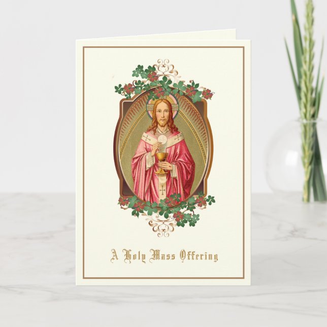 Carte Messe catholique offrant Jésus tenant l'Eucharisti (Devant)