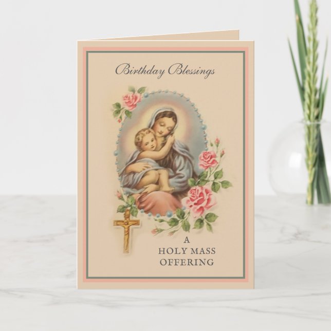 Carte Messe religieuse d'anniversaire Offrant Vierge Mar (Devant)