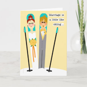 Carte Mete Mariage Félicitations Couple de ski de neige