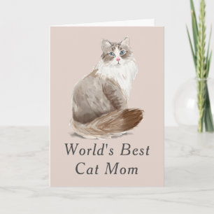 Carte Mete World's Best Cat Maman Aquarelle Fête des Mèr