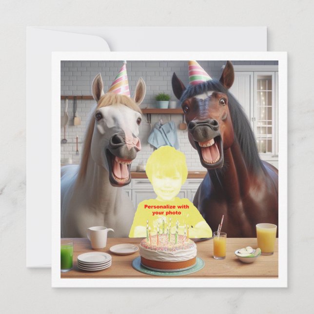 Carte Mettez mon visage dans l'image, chevaux et enfant (Devant)