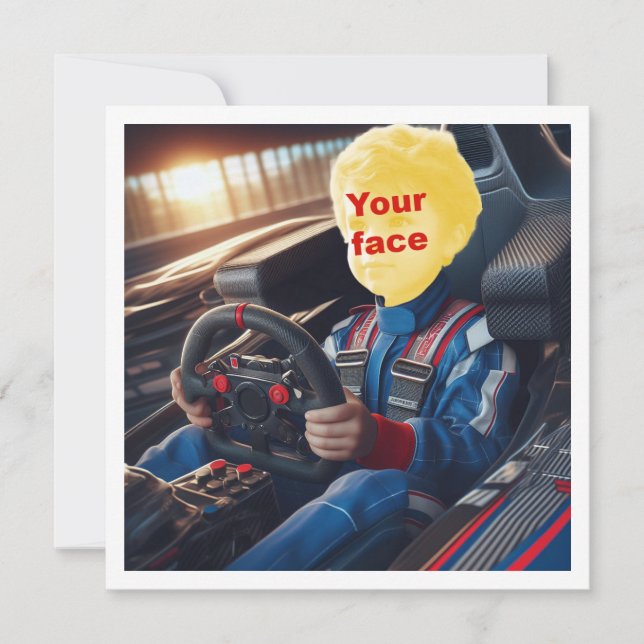 Carte Mettez mon visage dans l'image, voiture de course  (Devant)